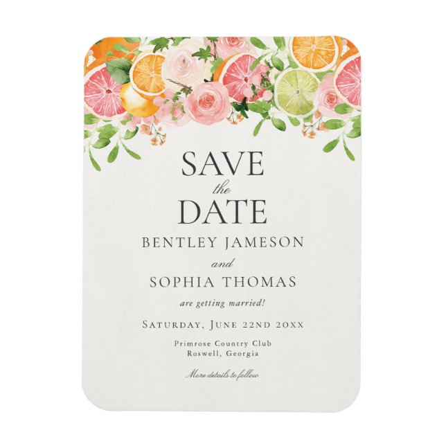 Pastel Citrus Floral Main Squeeze Save the Date Magnet (Vertical)