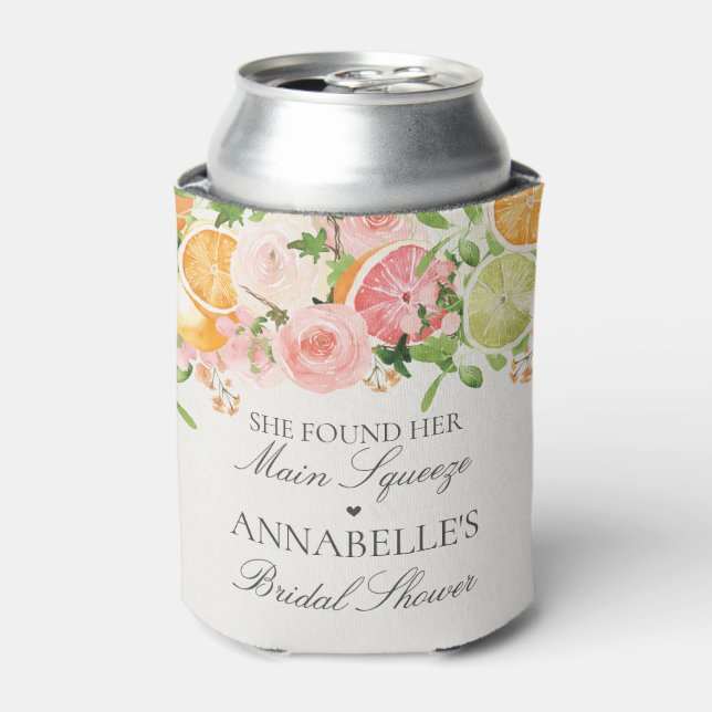 Pastel Citrus Main Squeeze Bridal Shower Favour Can Cooler (Can Front)