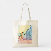 Pastel Cityscape Grocery Back