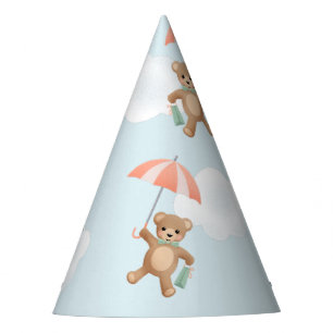 Pastel Classic Teddy Bear Peach Blue Party Hat