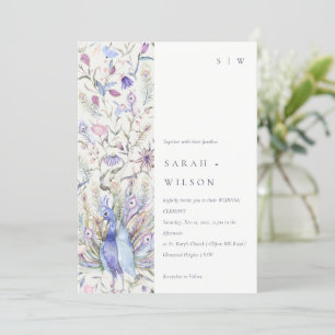 Pastel Classy Ornate Watercolor Peacock Wedding Invitation