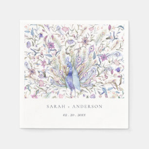Pastel Classy Ornate Watercolor Peacock Wedding Napkin