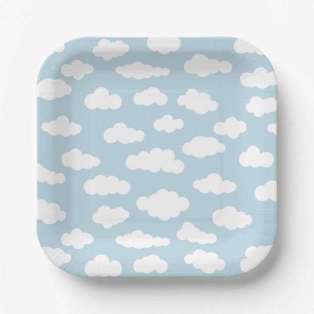 Pastel Clouds Aesthetic Baby Blue And White  Paper Plate (Front)