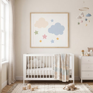Pastel Clouds and Stars Baby Shower Poster