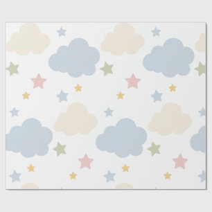 Pastel Clouds and Stars Baby Shower Wrapping Paper
