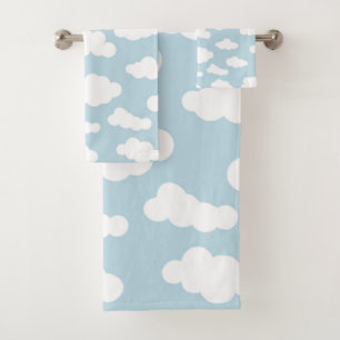 Pastel Clouds Asthetic Baby Blue And White Bath Towel Set