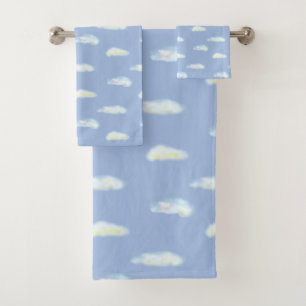 Pastel Clouds on Sky Blue Bath Towel Set