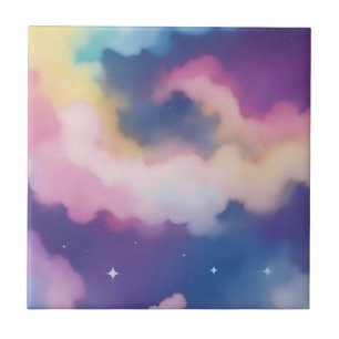 Pastel Clouds on Starry Night Sky Tile