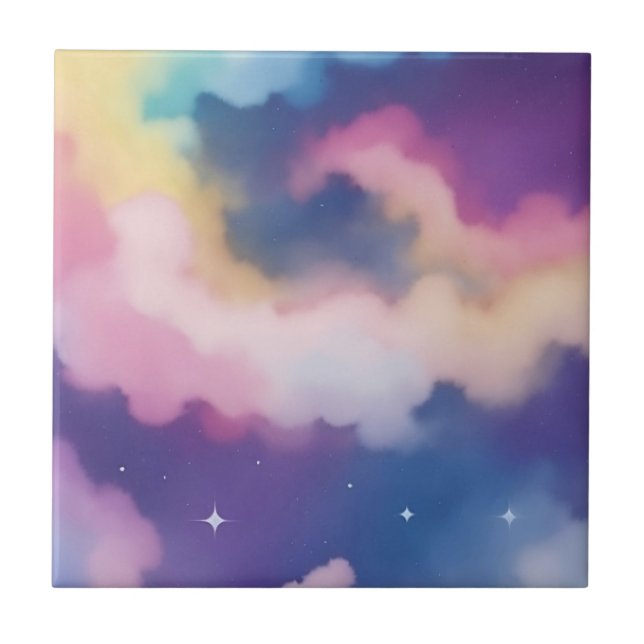 Pastel Clouds on Starry Night Sky Tile (Front)