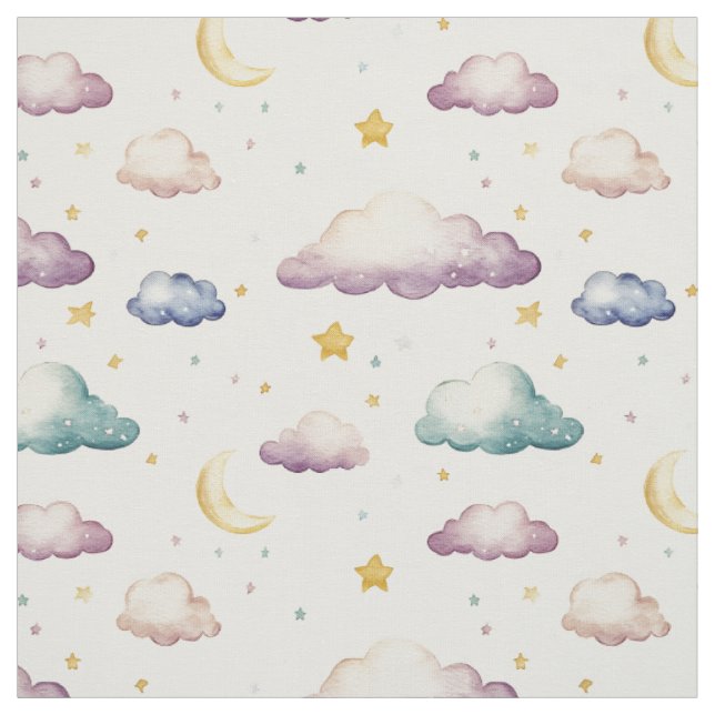 Pastel Clouds / Stars / Moons on Ivory Fabric (Swatch)