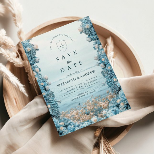 Pastel Coastal Blue Florals Wedding Save The Date (Creator Uploaded)