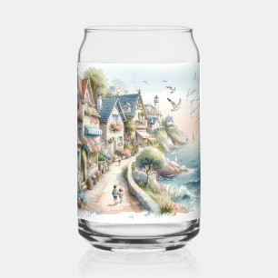 Pastel Coastal Cottage Village Escape Can Glass