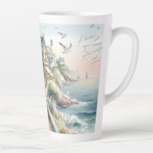 Pastel Coastal Cottage Village Escape Latte Mug