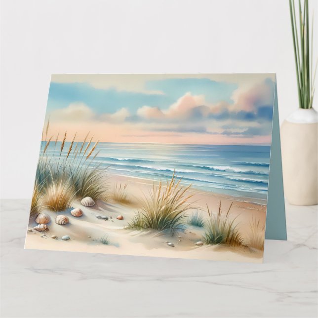 Pastel Coastal Dunes Watercolor Card (Front)