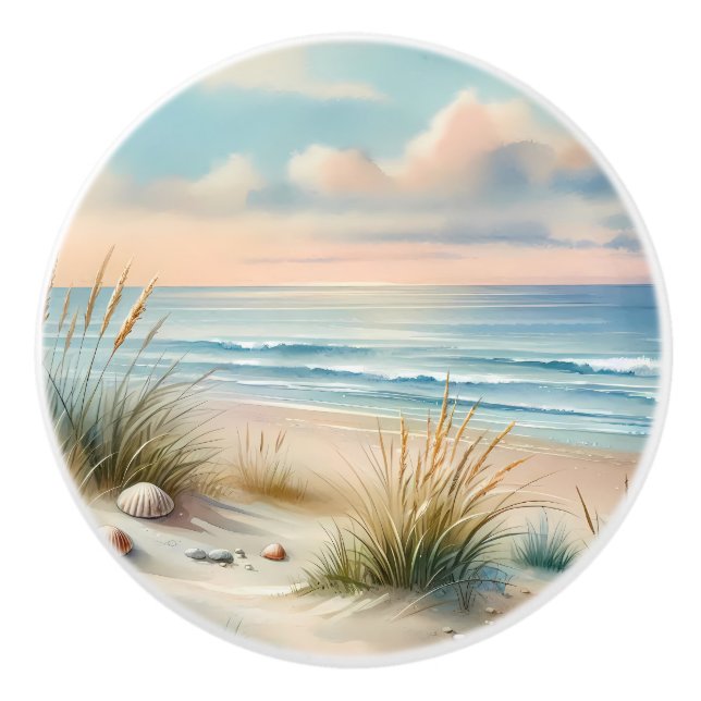 Pastel Coastal Dunes Watercolor Ceramic Knob (Front)