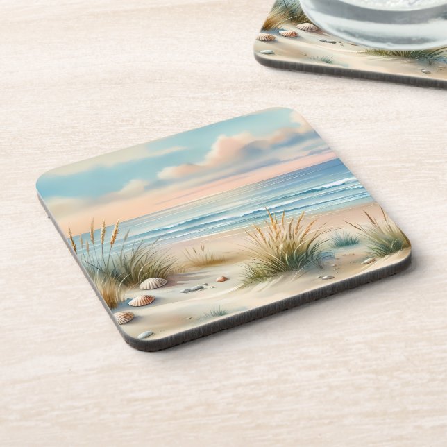 Pastel Coastal Dunes Watercolor Coaster (Left Side)