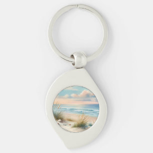 Pastel Coastal Dunes Watercolor Keychain