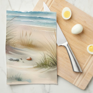 Pastel Coastal Dunes Watercolor Kitchen Towel