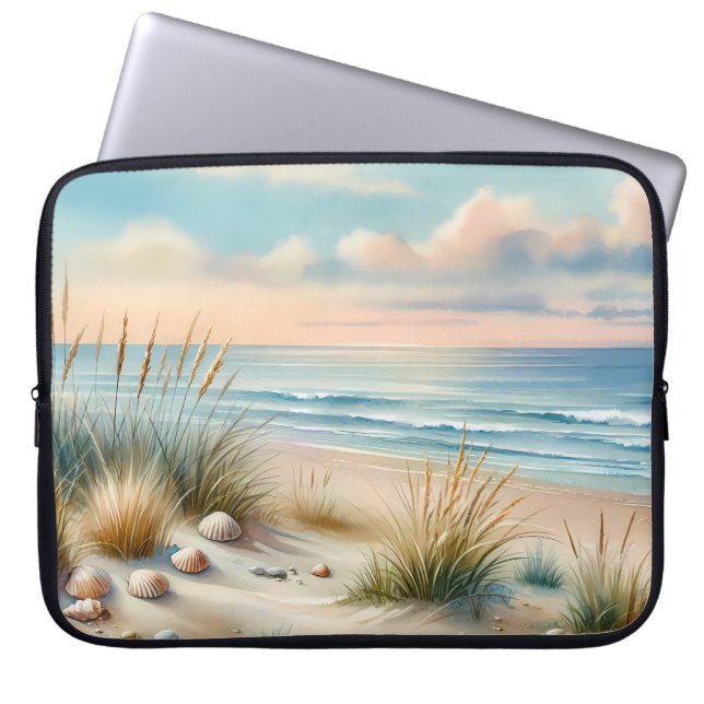 Pastel Coastal Dunes Watercolor Laptop Sleeve (Front)