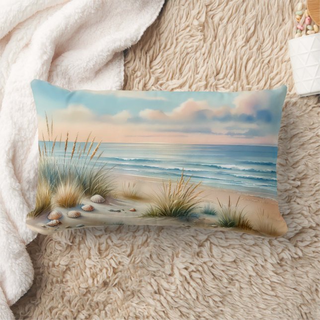Pastel Coastal Dunes Watercolor Lumbar Pillow (Blanket)