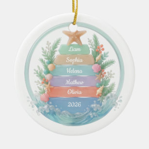 Pastel Coastal Family Name Sea Glass Ornament