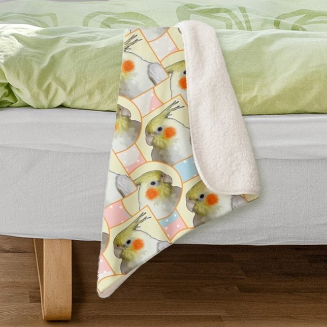 Pastel Cockatiel Pet Bird Yellow Pink Blue Kids' Sherpa Blanket (Creator Uploaded)
