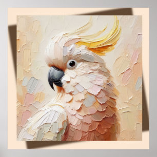Pastel Cockatoo Poster – Modern Impasto Bird Art