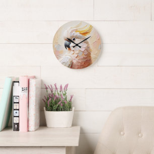 Pastel Cockatoo Wall Clock – Soft Impasto Bird Art