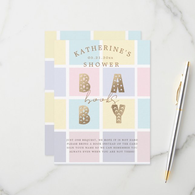 Pastel Color Block Gold Books Pour Une Carte Bébé (Devant/Arrière en situation)