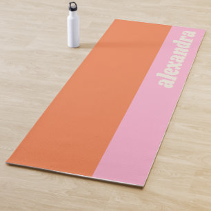 Pastel Color Block Pink and Orange Personalized Yoga Mat