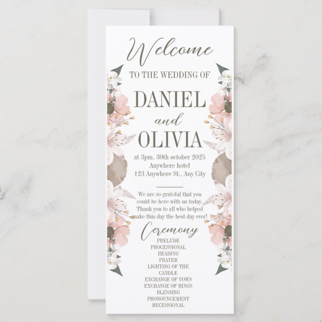 Pastel Color Floral Wedding Programmes (Devant)