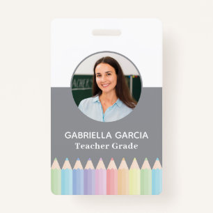 Pastel Color Rainbow Teacher Photo ID badge