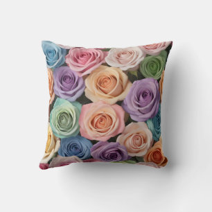 Pastel color roses throw pillow