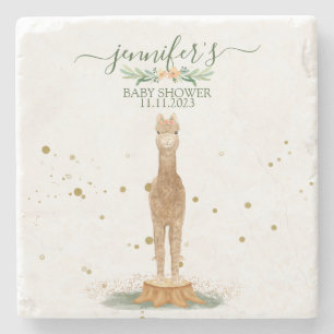 Pastel Color Watercolor Alpaca Baby shower Stone Coaster
