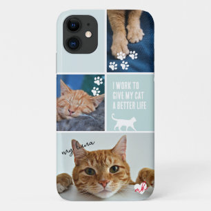 Pastel Colorblock Cat Photo Collage Monogram Pet iPhone 11 Case