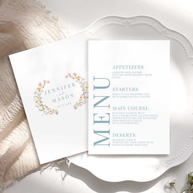 Pastel Coloré Fleur sauvage Cartes Mariage Menu (Créateur téléchargé)