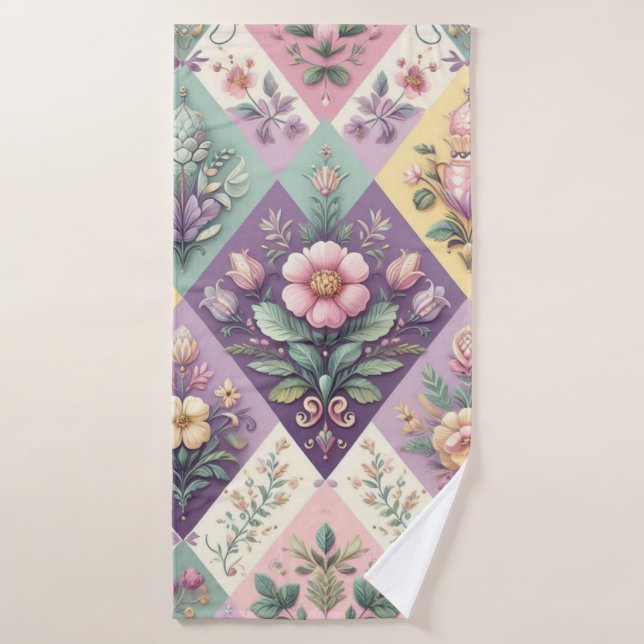 Pastel coloré Jacquard Pâques/Printemps (Serviette de bain)