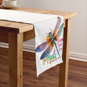 PASTEL COLORED PRETTY DRAGONFLY WITH SAYING LONG TABLE RUNNER