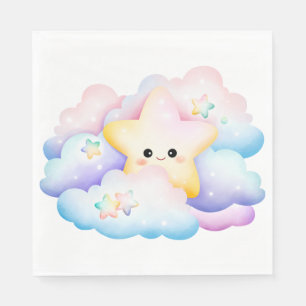 PASTEL COLORED SMILING STAR AND CLOUDS NAPKIN