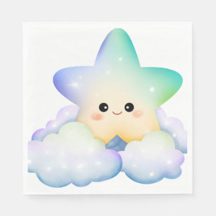 PASTEL COLORED SMILING STAR AND CLOUDS NAPKIN