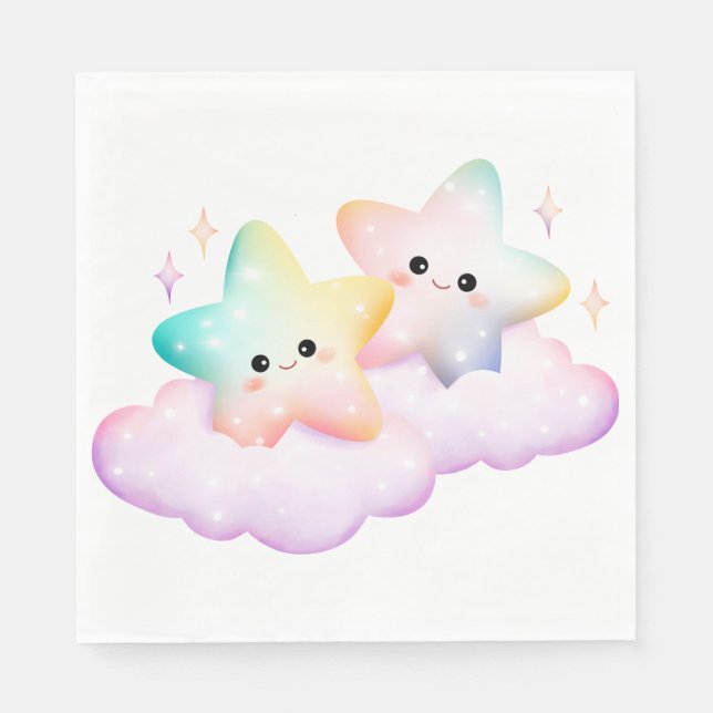 PASTEL COLORED SMILING STAR AND CLOUDS NAPKIN (Front)