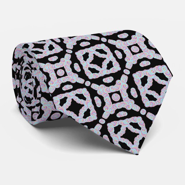 Pastel Colored Squiggly Discs Symmetrical Pattern Tie (Rolled)
