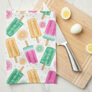 PASTEL COLORED SUMMER POPSICKLES & FRUIT KITCHEN TOWEL