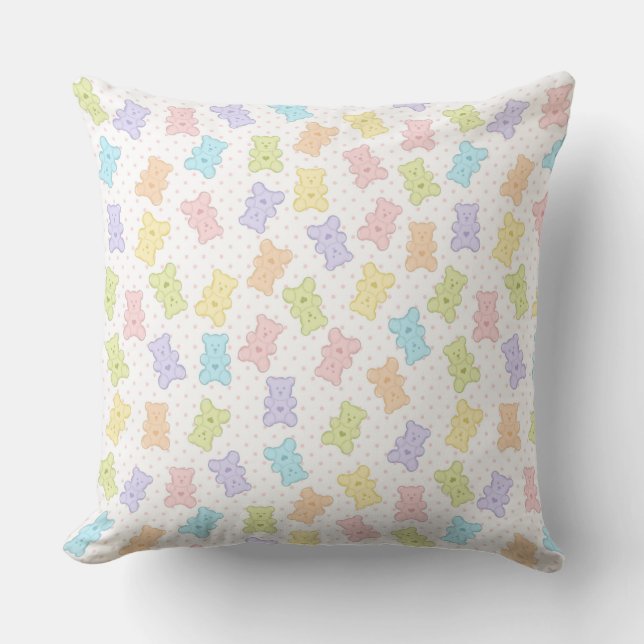 PASTEL COLORED TEDDY BEARS & HEARTS THROW PILLOW (Front)