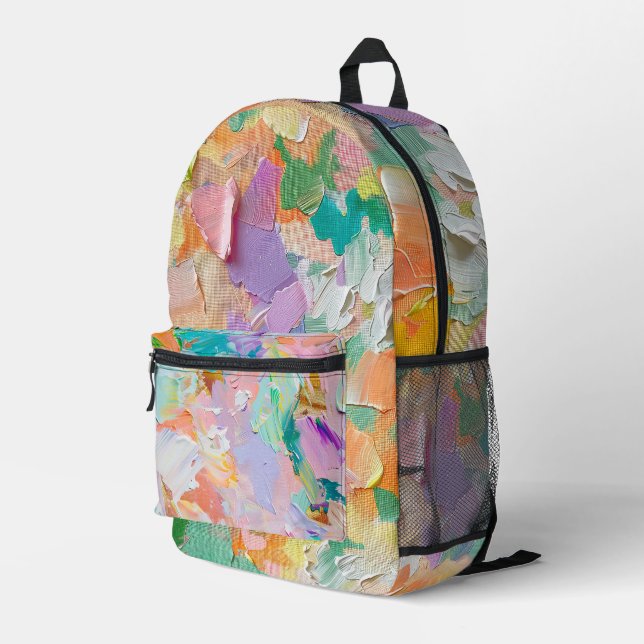 PASTEL COLORED TORN PAPER LOOK ABSTRACT PRINTED BACKPACK (Back Corner Right)