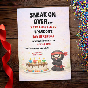 Pastel Colorful Candle Cake Ninja Kids Birthday Invitation