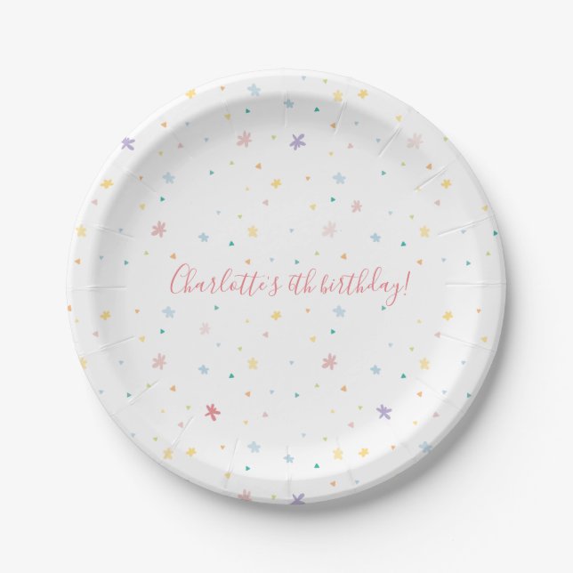 PASTEL COLORFUL PATTERN kids fun whimsical colours Paper Plate (Front)