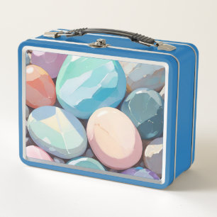 Pastel colorful stones metal lunch box
