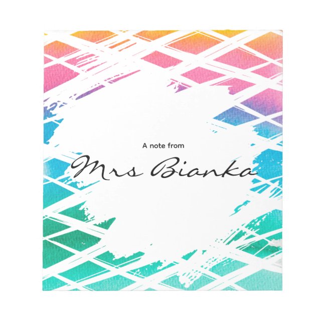 Pastel Colors Grid Rainbow Teacher Notepad (Front)