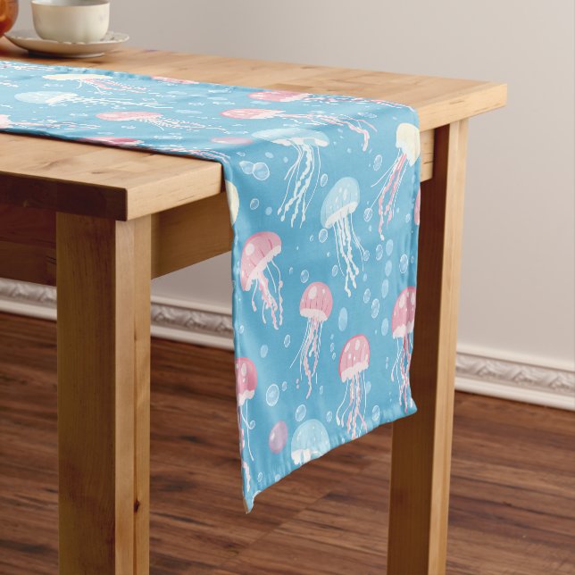 Pastel colors jelly fish pattern short table runner (In Situ)